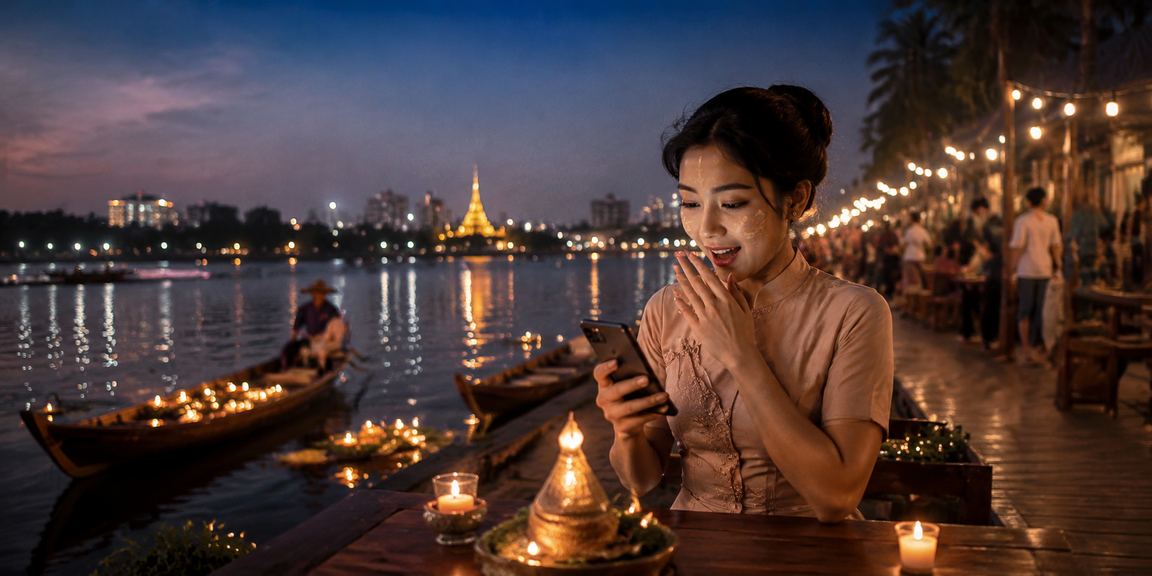 ရန်ကုန် အင်းလျားကန်ရှေ့တွင်ဖုန်းဖြင့် ကာစီနို အသုံးပြုနေသူ